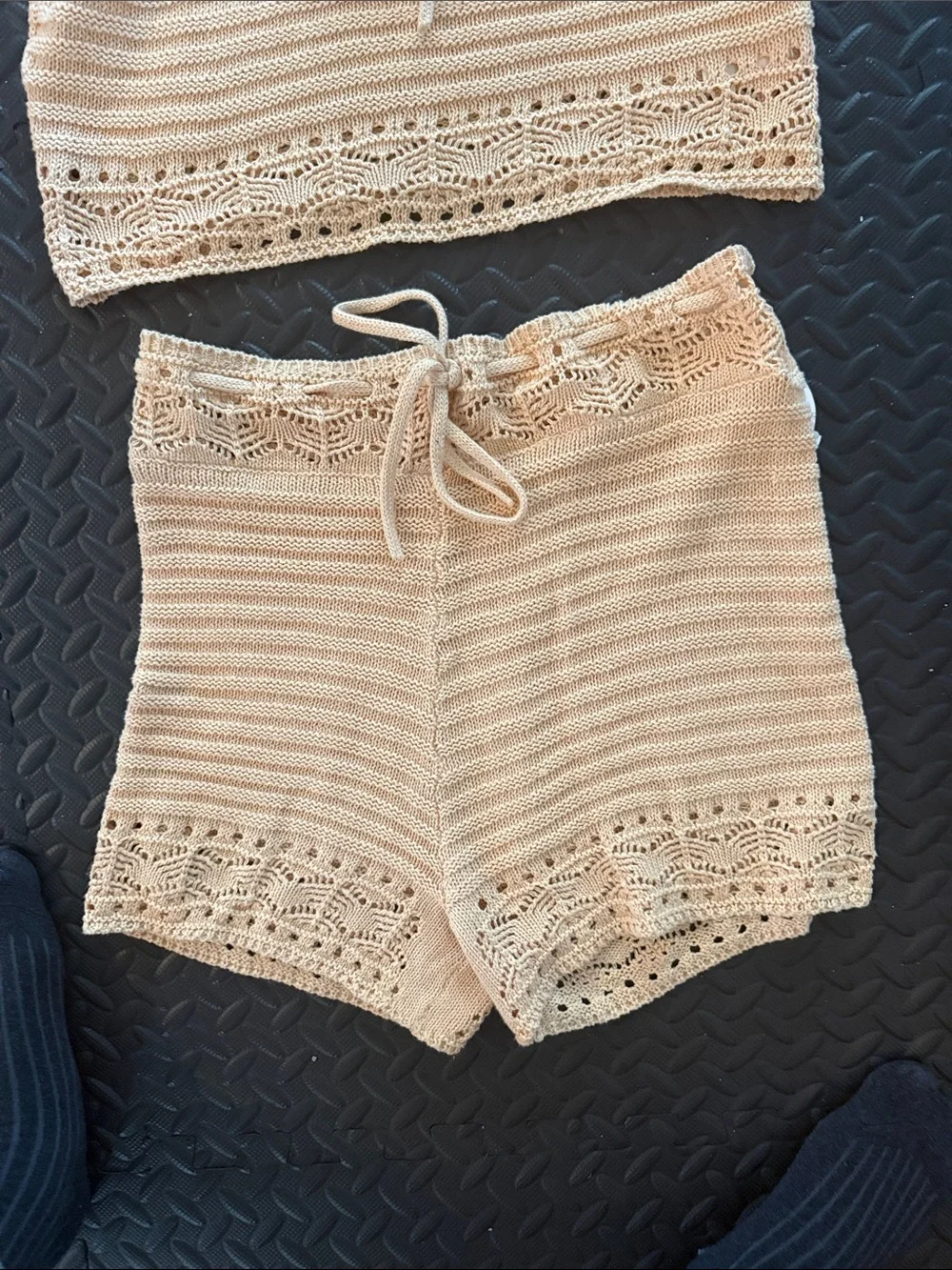 Crochet Two-Piece Tank & Shorts Set in Light Tan - the cutest knits
